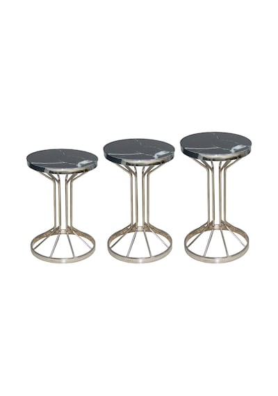 Brc Bufalo Zigon Model Siyah Mermer Temper Cam Metal Çelik Gümüş Renk Kaplama Ayak El Yapım