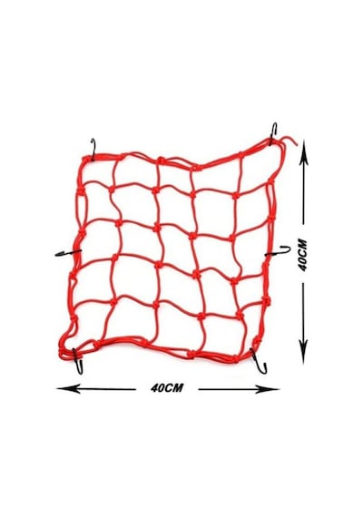 Kırmızı 40x40 Cm Motosiklet Elastik Kask Halat Kablosu Bagaj  Bungee Net -