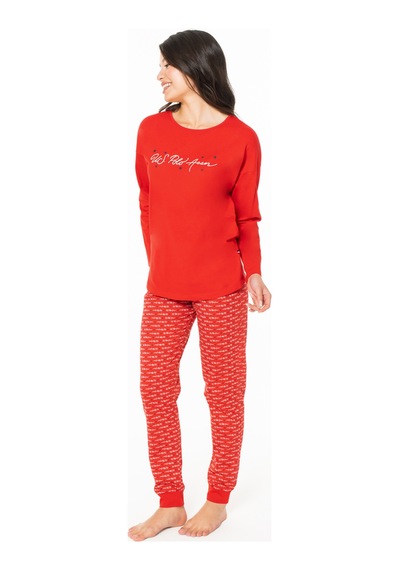 U.S. Polo Assn. Kadın Pamuklu Lisanslı Pijama Takımı 20147 Kırmızı