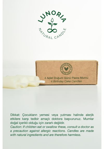 4'lü %100 Doğal Çocuklar İçin Pasta Mumu