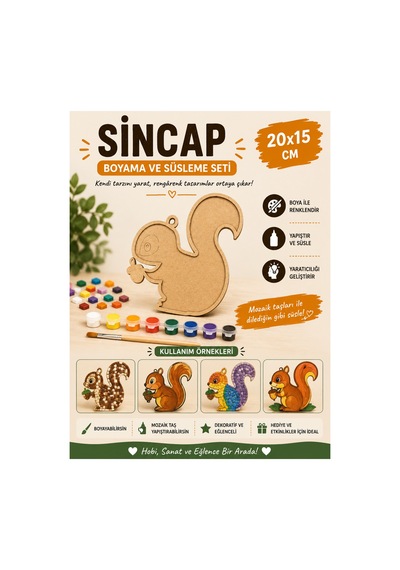 Katmanlı Sincap Boyama Ve Mozaik Süsleme Seti 20x15 Cm