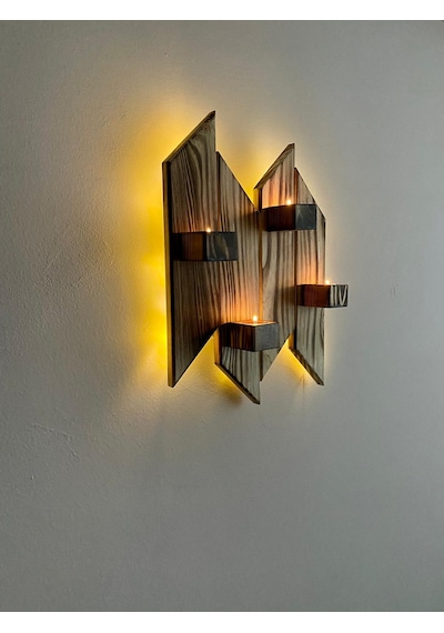 Ledli Ahşap Dekoratif Mumluk D-M-3 Yakma