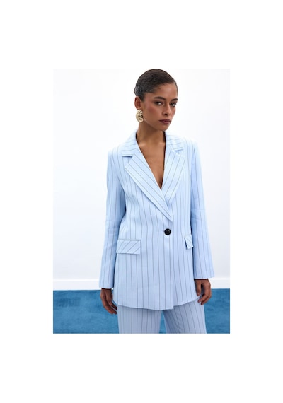 Sateen Rina Çizgili Ceket - Bebe Mavi-136933 Bebe Mavi