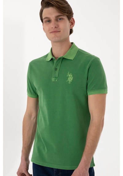 U.S. Polo Assn. Erkek Slim Fit Polo Yaka Yeşil Yıkamalı Basic Tişört 50305995-VR054