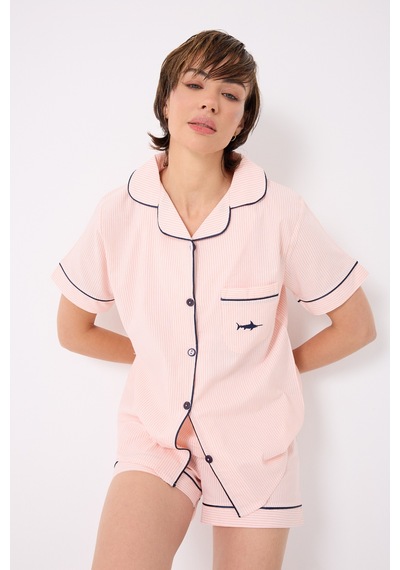 Lespadon Marısılk Kadın Yazlık Şortlu Uzun Gömlekli Pijama & Lounge Takımı -3192 Pembe