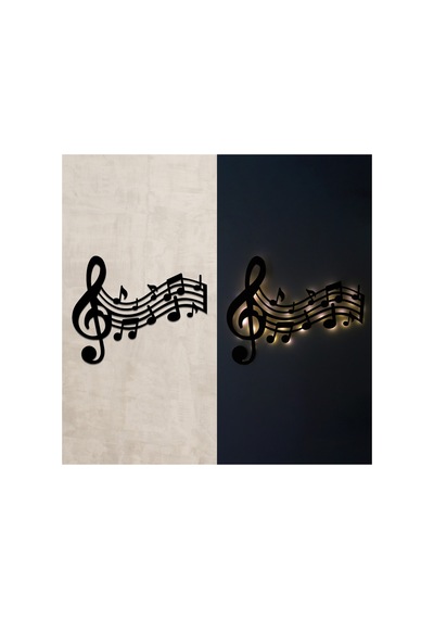 Led Işıklı Sol Anahtarı Ve Notalar Müzik Temalı Tablo Duvar Dekorlu Gece Lambası Sarı - 737214305 Sarı