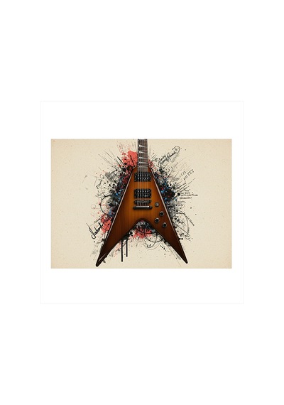 Klasik Elektro Gitar Desenli Mdf Tablo