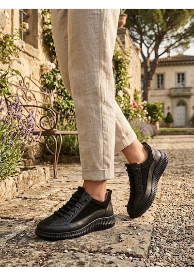 Beren Kadın Hakiki Deri Siyah Casual Ayakkabı Ortopedik Taban Süet Kombin Sneaker