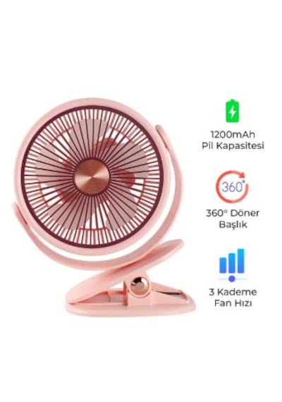 General Home Pf Serisi Kıskaçlı Taşınabilir Masaüstü Fan Usb Şarjlı, Sessiz, Mini Klipsli Fan