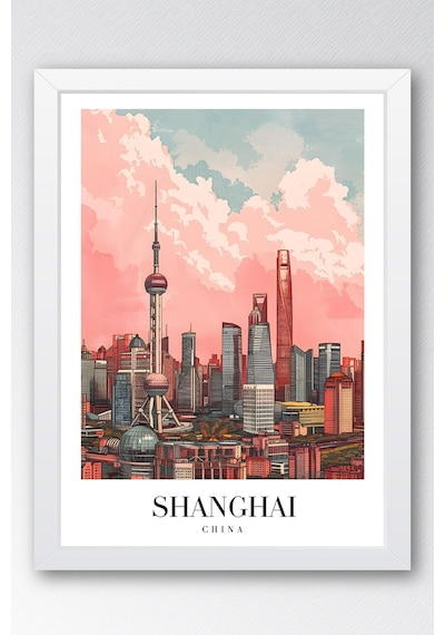 Shanghai China Vintage Seyahat Posteri Çerçeveli Tablo - Premium Pudong Silüeti Elit Duvar Dekoru Beyaz Shanghai China Vintage Seyahat Posteri Çerçeveli Tablo - Premium Pudong Silüeti Elit Duvar Dekoru Beyaz