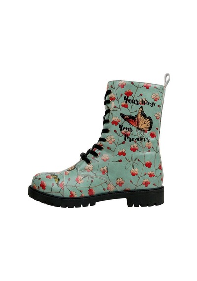 Kadın Vegan Deri Turkuaz Fermuarlı Uzun Bot - Your Wings, Your Dreams Tasarım Multicolor