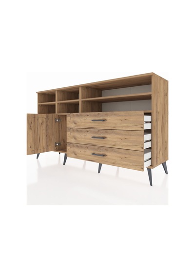 Kronos Konsol 8 Raflı 3 Çekmeceli Tek Kapaklı 176x59x99 Çam-çam Çam-çam