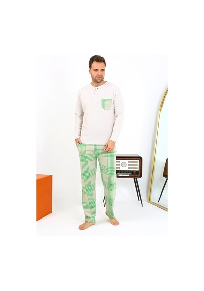 Akbeniz Erkek Uzun Kol Penye Krem Pijama Takımı 6861 Krem