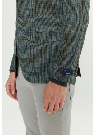 Altınyıldız Collectıon Erkek Yesıl Slim Fit Dar Kesim Mono Yaka Desenli Yünlü Ceket
