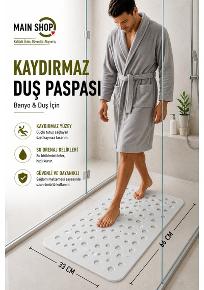 Mainshop Kaydırmaz Duşakabin Banyo Ve Duş Paspası 66 Adet Vantuzla Yapışır 33 X 66 Cm M-141 Beyaz