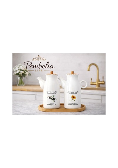 Etiketli Ahşap Standlı 2'li Porselen 1000ml Yağlık&sirkelik 3'lu Yağdanlık Set Beyaz 261132656 Beyaz