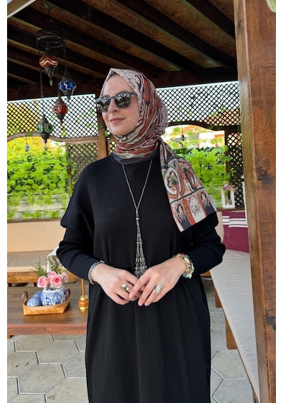 Rabia Şamlı Dora Triko Tunik Siyah Çok Renkli