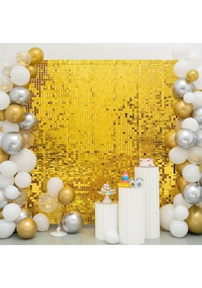 Mey İthalat Altın Gold Renk Dikdörtgen Kesim Parlak Sim Görünümlü Fon Perde Dekor 1x2 Metre - Özel Seri Meysmrsmr-d314-altın