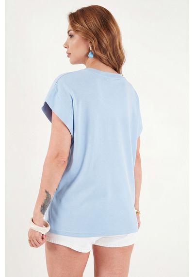 Lela Pamuklu Rahat Kalıp Bisiklet Yaka T Shirt Bayan T Shirt 5866955 Bebe Mavi