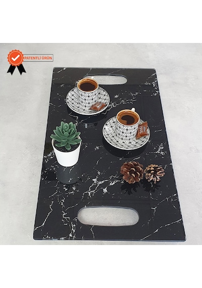 Decorita Cam Tepsi Siyah Mermer 29Cm X 52Cm