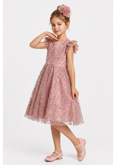 Mnk Baby & Kids Floare Kız Çocuk Abiye Elbise M00850 Pudra