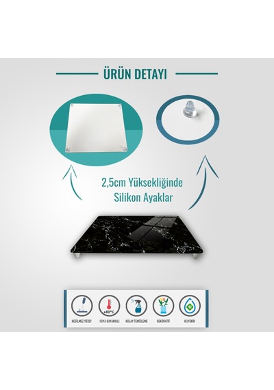 Decorıta Cam Sunum Standı | Siyah Mermer Görünümlü | 29cm x 34cm