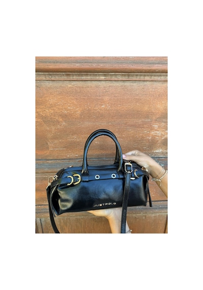 Just Polo Kadın Gold Detaylı Silindir Tasarım El Ve Omuz Çantası Shoulder Bag Ebat : 27 X 13 Cm Siyah