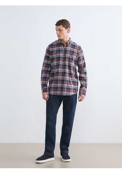 Lcwaıkıkı Classic Bordo Regular Fit Ekose Gabardin Erkek Gömlek