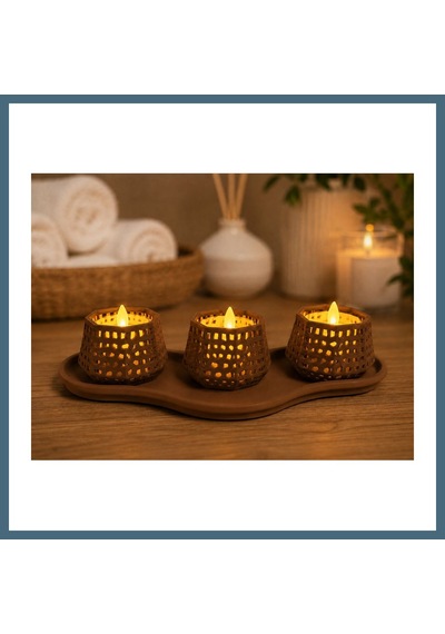 Bezos 3d Baskı Dekoratif Mumluk Seti - Desenli Tealight Ve Masaüstü Aydınlatma Objesi-kahverengi Agc