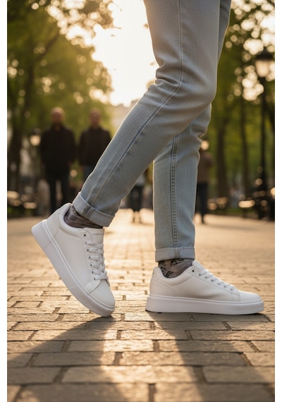Enoch Sade Düz Taban Ortopedik Casual Sneaker Beyaz