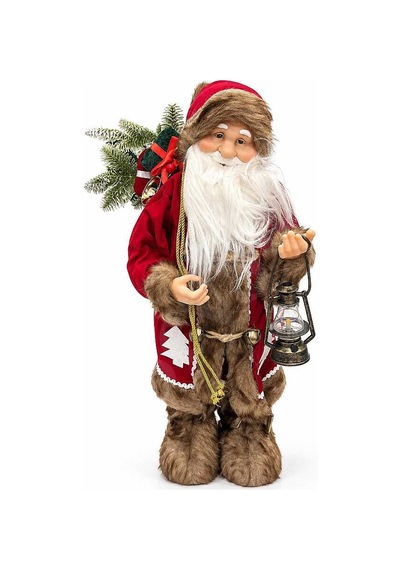 Fenerli Dekoratif Noel Baba Kahverengi-kırmızı 60 Cm