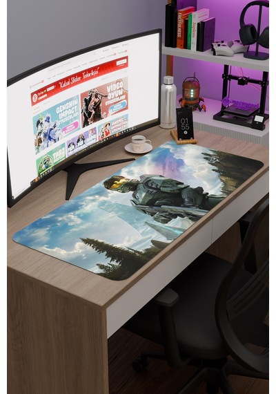 Halo Kaymaz Dikişli Kauçuk Oyuncu Mousepad V1 - 90x40 Xxl Gaming Mouse Pad Fare Altlığı