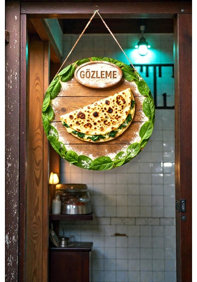 Gözleme Görselli İpli İpli Mdf Ahşap Kapı Duvar Süsü, Cafe, Mutfak Dekoratif Tablo