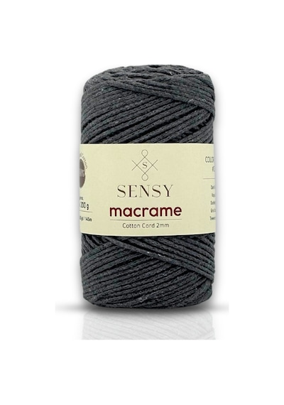 Premium Koton Pamuk Makrome İpi Koyu Gri 2mm Cotton Zincir Makrome Çanta İpi Supla İpi Koton İp