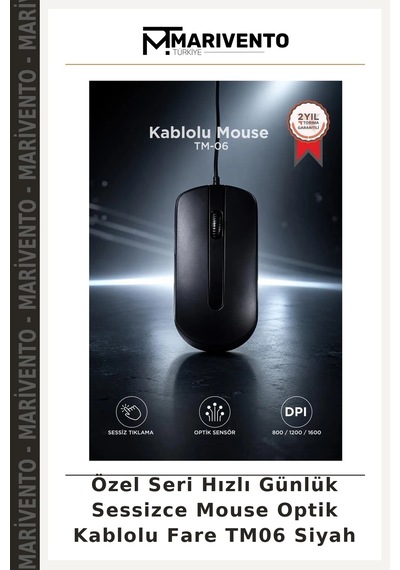 Özel Seri Hızlı Günlük Sessizce Mouse Optik Kablolu Fare Tm06 Siyah