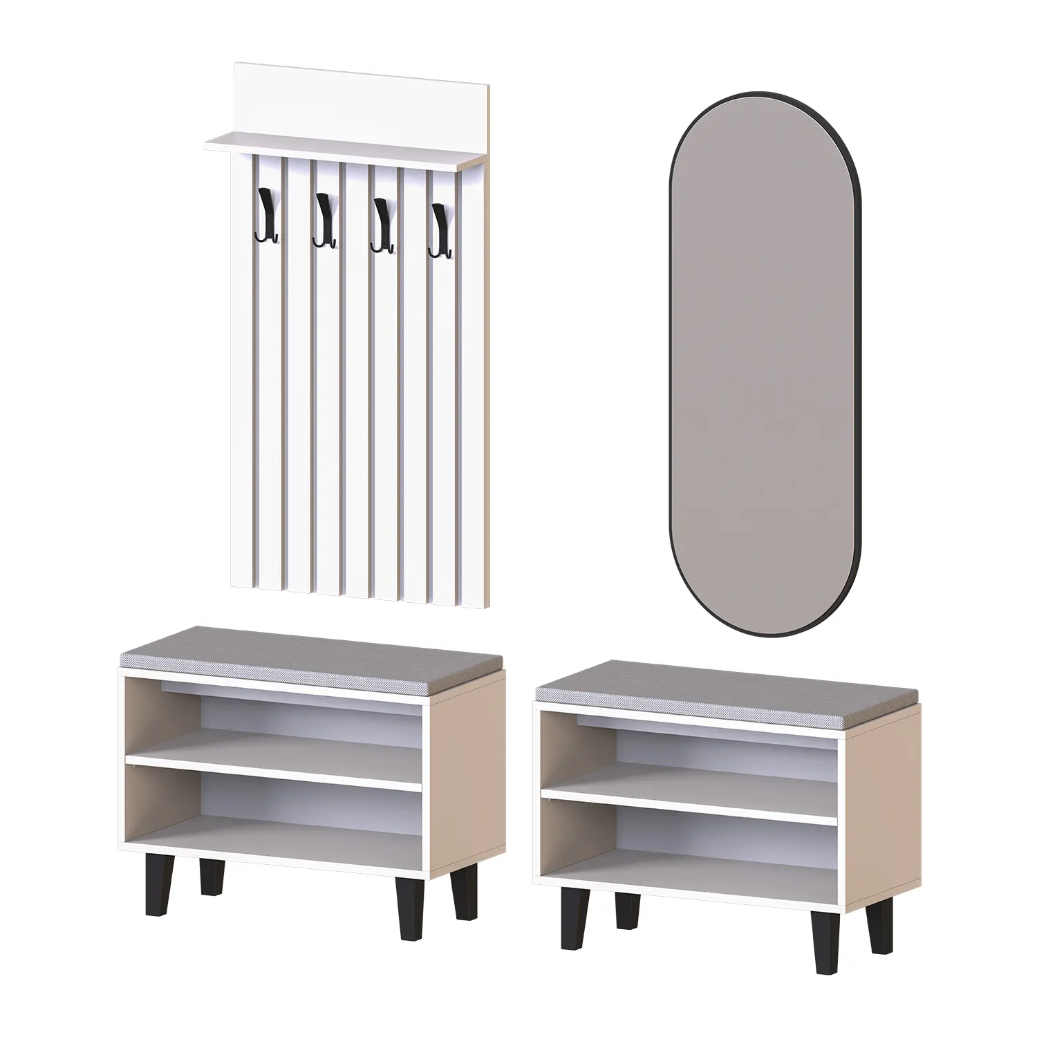Nord Vestiyer Takımı Lambri Askılıklı, Bench, Modüler, Oval Aynalı Portmanto Takımı Beyaz Nord Vestiyer Takımı Lambri Askılıklı, Bench, Modüler, Oval Aynalı Portmanto Takımı Beyaz