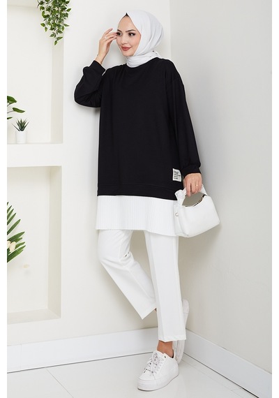 Bestenur Arma Detay Piliseli Oysho Tunik 1627 - Siyah Siyah