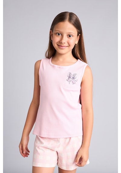 Defacto Dısney Lılo & Stıtch Lisanslı Regular Fıt Fitilli Şortlu 2li Pijama Açık Pembe Takımı Kız Çocuk H8093a826hspn186 Pembe-pn186
