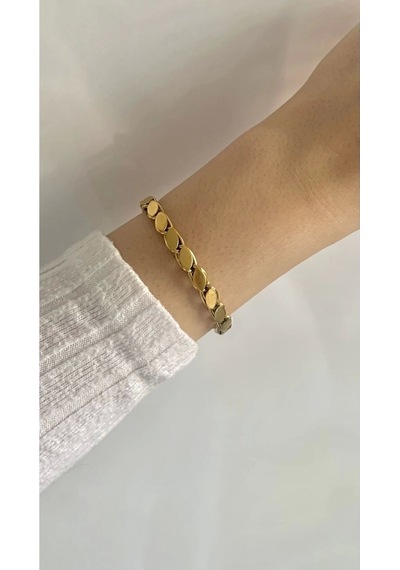 Altın Renk Arpa Zincir Çelik Bileklik - 3132 Gold