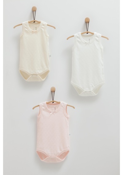 Kıpırık Baby Kız Bebek 3'lü Body Pembe Somon Ve Ekru-1304 Pembe