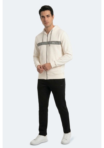 Slazenger Kralon I Erkek Kapüşonlu Cepli Ekru Sweatshırt