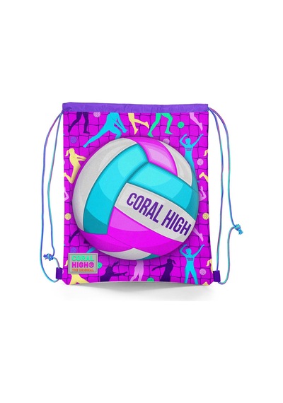 Coral High Kids Pembe Mor Voleybol Desenli İpli Büzgülü Sırt Çantası 12649 Pembe - Beyaz
