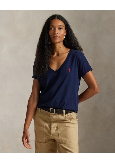 Polo Ralph Lauren Pamuklu Kadın V Yaka Tişört Lacivert