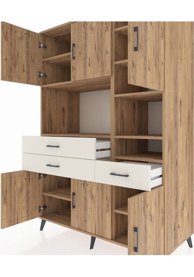 Kronos Dolap 10 Raflı 3 Çekmeceli 6 Kapaklı 132x59x195 Çam-ça... Çam