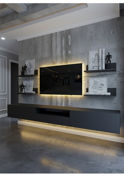 Resital Ledli Duvara Monte Tv Sehpası - Antrasit - W6017-4 Çok Renkli