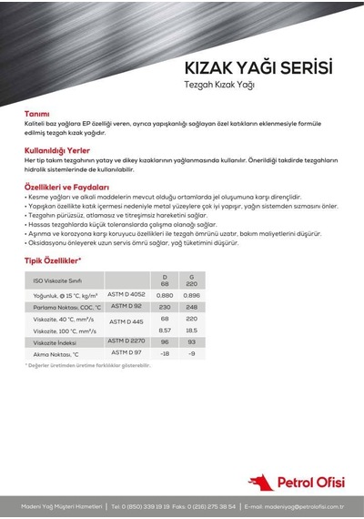 Petrol Ofisi G 220 Kızak Yağı Teneke 16 KG