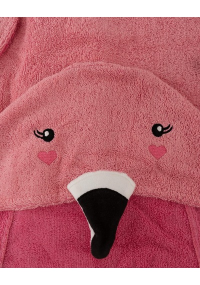 Flamingo Figürlü Kapüşonlu Kundak Havlu & Bebek Banyo Havlusu Pembe