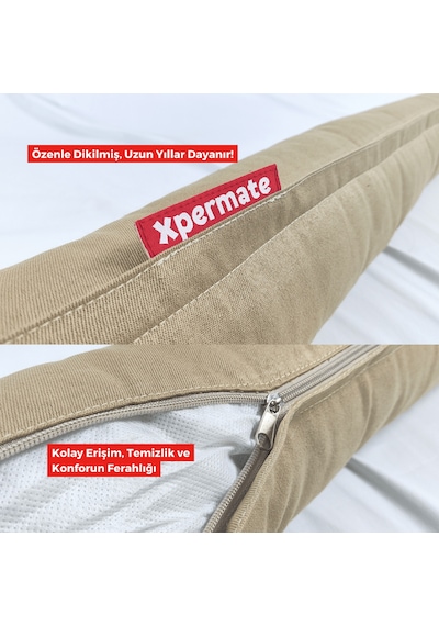 Xpermate Fermuarlı Cırt Cırtlı Seyahat Boyun Yastığı 110 CM Bej