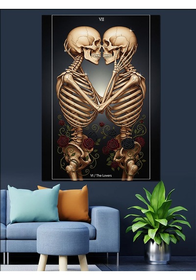 Ahşap Tablo Öpüşen İskeletler Aşk Sonsuz Obje Tabloları