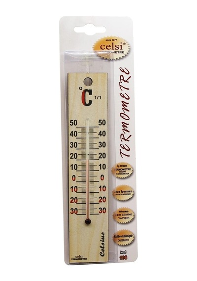 Hubrendy Çer Ahşap 4 X 18.8cm Derece Oda Termometresi İç / Dış Kurşun   İçermez
